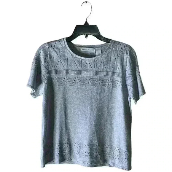 Alfred Dunner Vintage Metallic Grey Short Sleeve Sweater Top Size Petite Medium - Picture 1 of 6